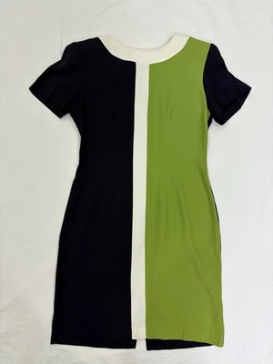 Vintage John Roberts Colorblock Dress USA Made Size 8 Black Green Cream Retro - Image 1 of 4