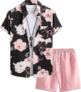 GORGLITTER Para hombres 2 Piezas Vacaciones Playa Trajes Floral Camisa y Zapato con Botones - Imagen 1 de 4