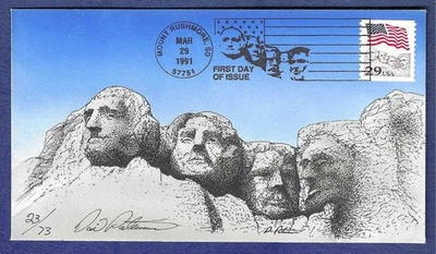 1991 hand painted FDC #2523 Custom Creations, Mount Rushmore cachet - Image 1 of 2