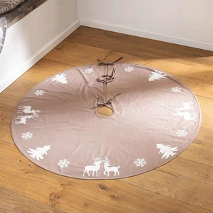 Christ Baum Decke "Winterwald" beige rund Ø 120cm, Weihnachts Tannen Rock Hülle - Bild 1 von 5
