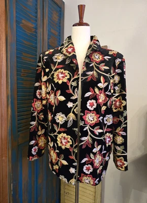 Chaqueta Blazer 3 Sisters Terciopelo Floral Bordado Mujer S Negra Multicolor Boho Foto 1 de 4