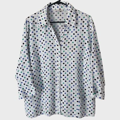 Camisa Blusa Blanca Con Botones Lino Colección JM Lunares Para Mujer Talla Grande 18W Foto 1 de 4
