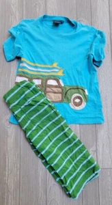 MINI BODEN Boys Applique Woody Wagon Car Shirt Green Strpe Jersey  Shorts 9 10 - Picture 1 of 8