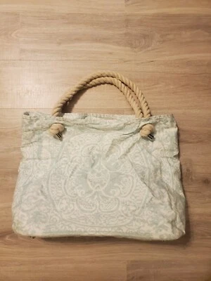 Donna Dixon Large Rope Handle Blue/White Canvas Tote/Beach Bag - Image 1 of 4