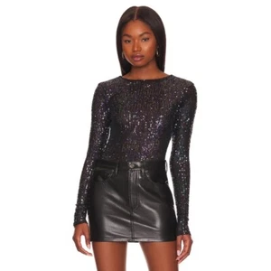 FREE PEOPLE Intimately Sequins Gold Rush Long Sleeve Top Black Blue Purple Large - Picture 1 of 15