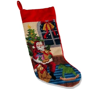 IMPERIAL ELEGANCE Vintage Wool Needlepoint Velvet Back 14in Christmas Stocking - Picture 1 of 17
