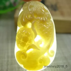 Certified Yellow Burma 100% Natural A jadeite jade Pendant~Dragon Fish 龙鱼 鳌鱼 - Picture 1 of 13