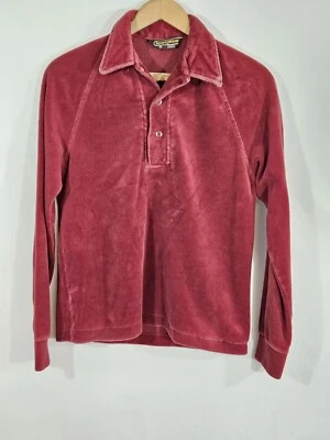 Camisa de terciopelo vintage Sears para hombre pequeña manga larga granate rojo cobaño grunge  Foto 1 de 4