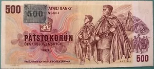 CZECH REPUBLIC 500 KORUN PROVISIONAL STAMP NOTE , P 2, issued 1993 - Picture 1 of 2