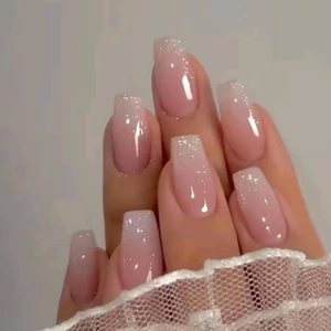 Curvlife Bling Coffin Press on Nails Short Square Acrylic Fake Nails with Aprico - Picture 1 of 14