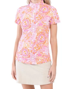NEW IBKUL 1/4 Zip UPF 50 Sun Golf Mock Neck Short Sleeve Top Shirt Pink S M NWT - Picture 1 of 2