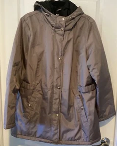 Susan Graver Water Resistant Jacket with Contrast Lining and Hood Size XL Taupe - Picture 1 of 8