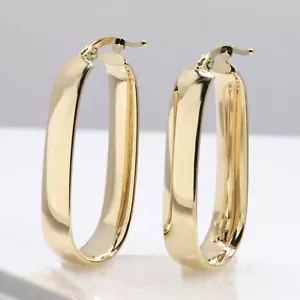 14k Gold Reifen Ohrringe breite ovale Reifen Made in Italy leicht (#31) - Bild 1 von 9