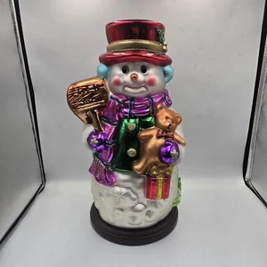 Glass Christmas Snowman Thomas Pacconi 17 Inches Blown Figurine Wood Base - Picture 1 of 6