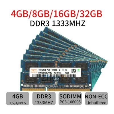 32GB 16GB 8GB 4GB DDR3 1333MHz HMT351S6BFR8C-H9 2Rx8 Laptop RAM For Hynix Lot - Image 1 of 4