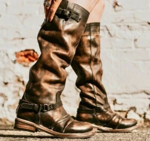 Botas Freebird by Steven Roadie para mujer 5M cuero marrón hasta la rodilla hechas a mano - Imagen 1 de 13