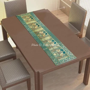 Mantel de comedor largo pavo real verde jacquard corredor de mesa brocado decorativo - Imagen 1 de 6