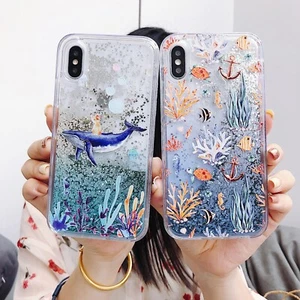 Case For Various Phone Cartoon Animal Dolphin Cat Liquid Bling Quicksand Cover - Picture 1 of 11