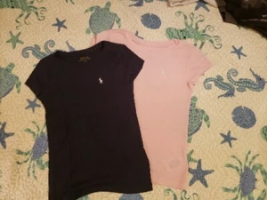 2 Girls Polo Ralph Lauren 6X Short Sleeve Shirts, Navy Blue And Pink   - Picture 1 of 3