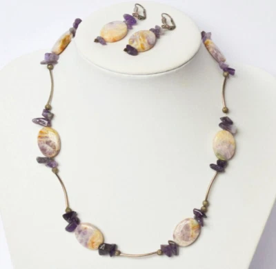 Schmuckset Collier Halskette Ohrringe versilbert Amethyst Amethystquarz - Bild 1 von 3