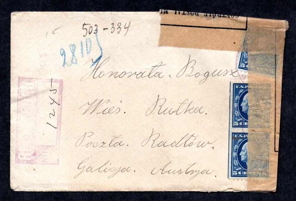 US FRANCE POLAND 1916 WWI FRENCH CENSORED COVER WITH LABEL & OVAL MARKING - Image 1 of 3