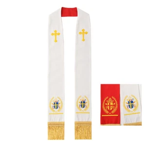 Klerusstola rot/weiß Wendestola Priester Massestola Kreuzstola Abzeichen Stickerei - Bild 1 von 6