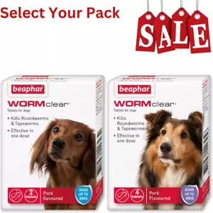 More details for beaphar wormclear worming tablets for small medium large dogs vet strength pork