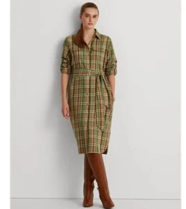 NUEVO CON ETIQUETAS $145 Vestido Camisa Lauren Ralph Lauren Algodón Cuadros 10 - Imagen 1 de 6