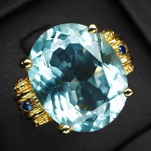 24K Gold Plated 925 Sterling Silver Rings Pristine Sky Blue Aquamarine 10.03Ct - Picture 1 of 9