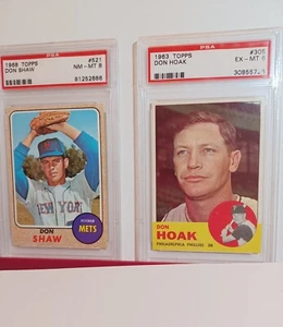 1968 & 1963 DON SHAW & DON HOAK TOPPS GRUPPE VON 2 PSA BASEBALLKARTEN #8039 - Bild 1 von 5