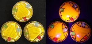 C1940s Vintage Yellow Slag Cadmium Glass Button Orange UV Glow LOT 3 Geometric - Picture 1 of 7