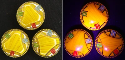 C1940s Vintage Yellow Slag Cadmium Glass Button Orange UV Glow LOT 3 Geometric - Image 1 of 4