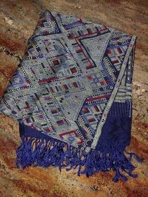 Mantón de seda con flecos gométricos corredor decoración asiática decorativa 29x72" Foto 1 de 4