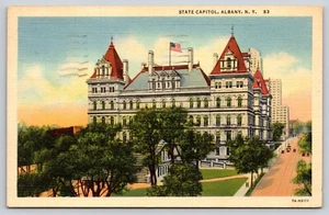 Postal State Capitol Building Albany New York Linen - Imagen 1 de 2