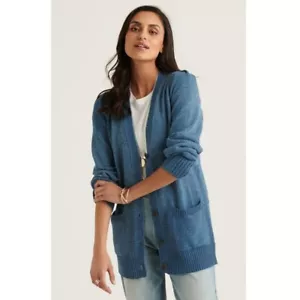 Suéter cárdigan plisado azul al hombro Lucky Brand talla XL - Imagen 1 de 12