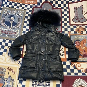 Bomboogie Down Parka Coat Jacket Girl's 4 Midnight Navy Blue Fur Trim Hood - Picture 1 of 20