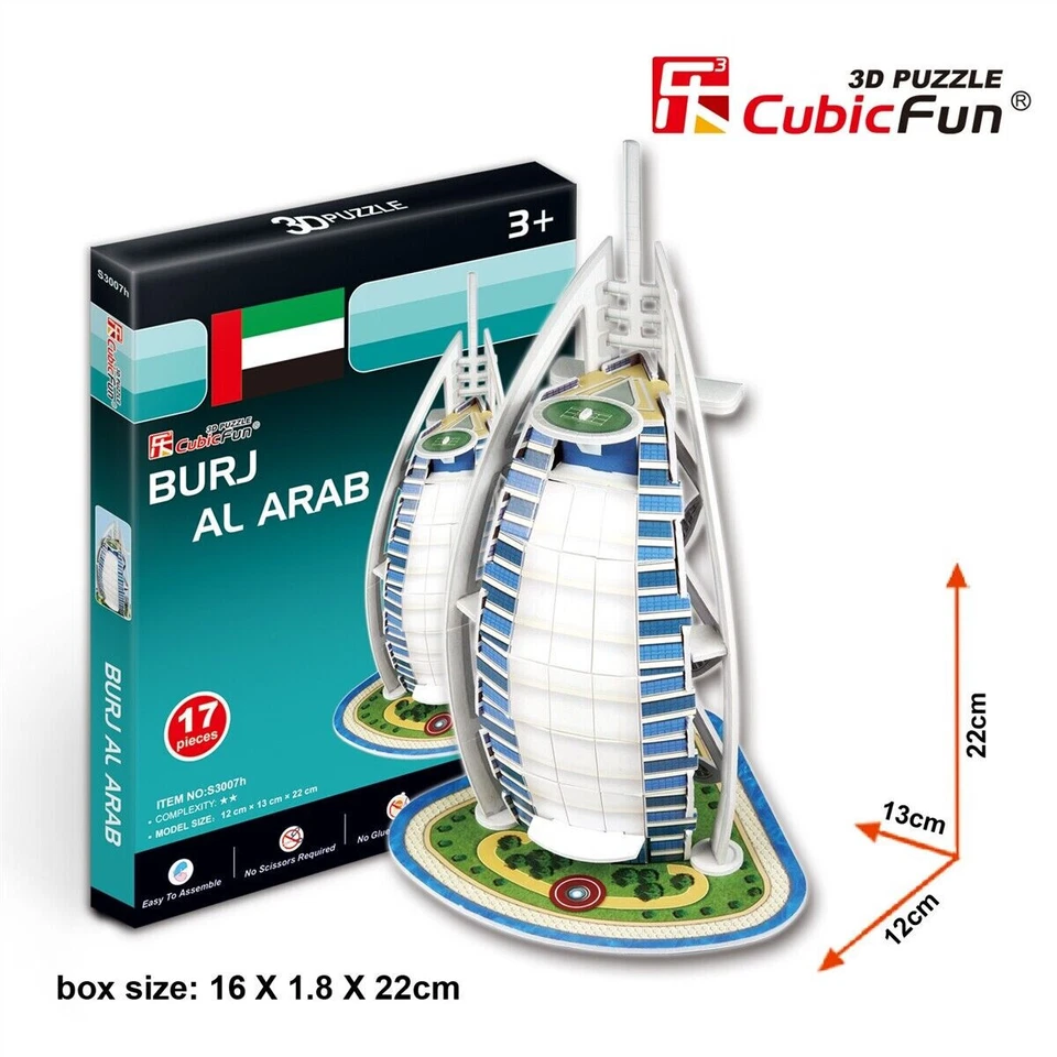 Cubic Fun Burj Al Arab 17pcs 3D Puzzle DIY Architecture Model Building Kit Kids - Image 1 of 1