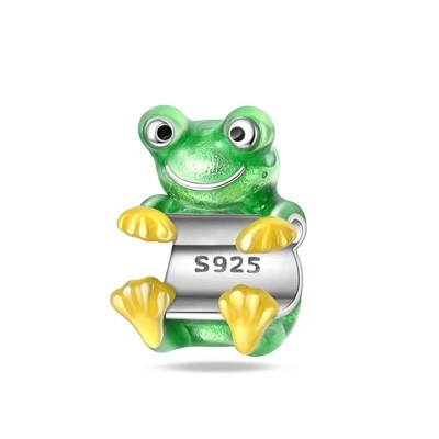 KUNSIR 925 Plata Esterlina Rana Escalada en Roca Cuentas Dije Para Pulseras Hágalo Usted Mismo Dije Foto 1 de 4