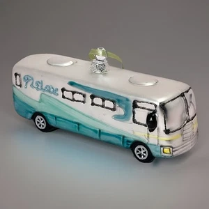 Mercury Glass RV Motorhome Ornament Relax Hand Painted Glitter Detail Silver - Picture 1 of 15