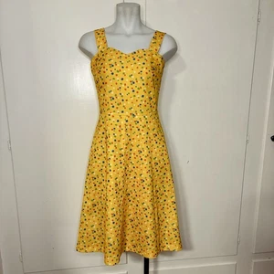 Vintage 70s Yellow Floral Polyester Sleeveless A Line Midi Dress - Picture 1 of 8