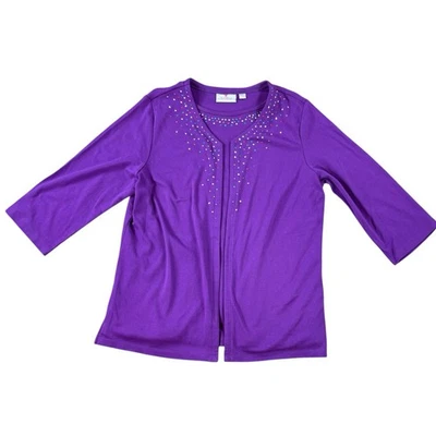 Quacker Factory Twinset Cardigan Top Beaded Embellished Purple Size L Cotton - Image 1 of 4
