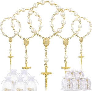 50 Packs Baptism Favors Set Acrylic Rosary Beads Faux Pearls with Organza Bag... - Picture 1 of 14