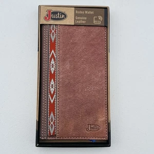 Portafoglio Justin Rodeo Pelle Marrone Nastro Rosso Protezione RFID Nuovo con etichette, NUOVO - Foto 1 di 8