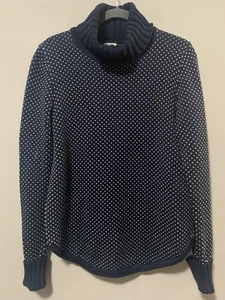 L.L. Bean Signature Sweater Women Medium Navy Blue Turtleneck Long Sleeve Hearts - Picture 1 of 8