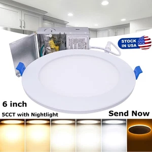 6 Inch LED Recessed Slim Pot Lights with Night Light,Dimmable Slim Recessed Lamp - Picture 1 of 31