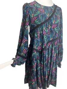 Vestido Hale Bob Zoe Floral Talla Pequeña Mangas Largas Estilo Columpio Moderno Mini Vestido - Imagen 1 de 10