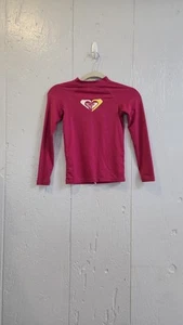 ROXY Long Sleeve Rash Guard Shirt Swim Surf. Pink White Text Logo Size 10 Girls - Picture 1 of 9