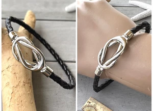 Armband Lederarmband Infinity Unendlichkeit echt Leder schwarz 22x0,5cm Unisex - Bild 1 von 4