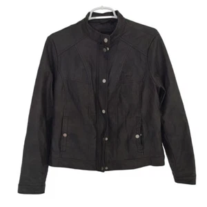 Bernardo women's grey faux leather jacket with snap buttons and zip closure. - Picture 1 of 7
