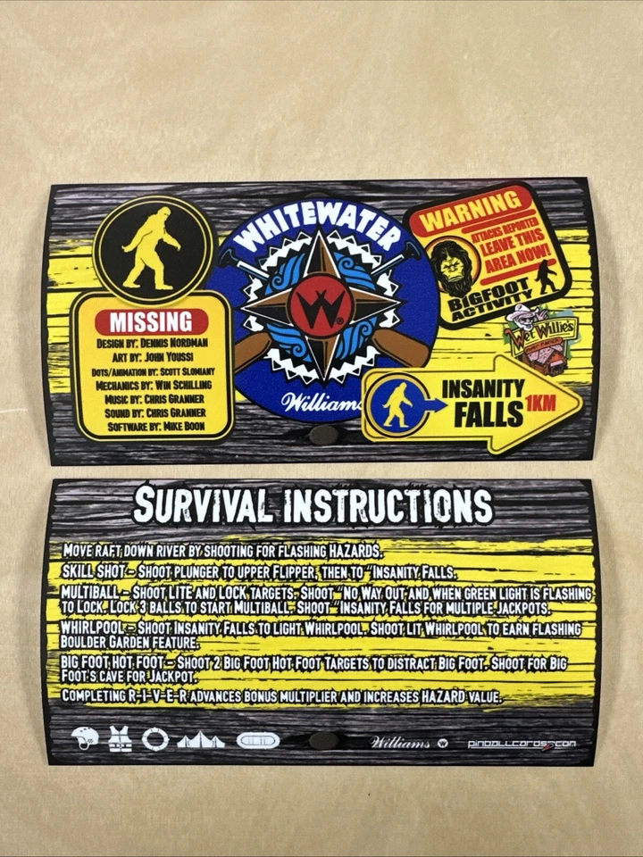Tarjetas delantales de pinball Williams White Water Foto 1 de 1